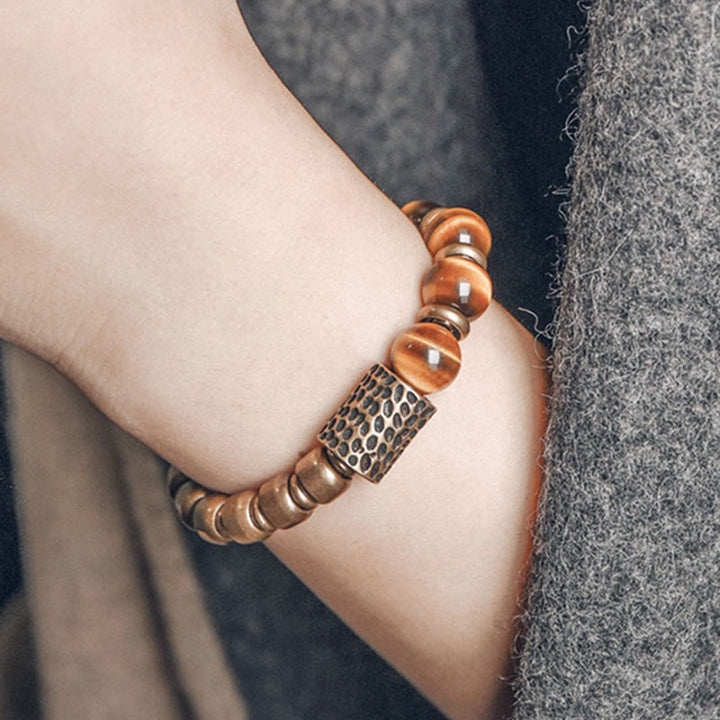 Buddha Stones Tiger Eye Stone Copper Protection Bracelet - image 3