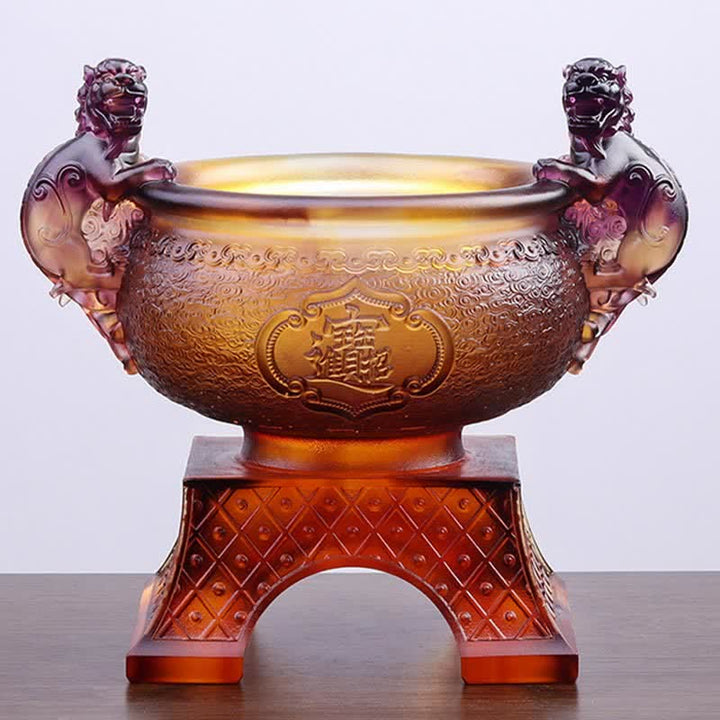 Buddha Stones Handmade Liuli Crystal PiXiu Treasure Bowl Art Piece Home Decoration - image 9