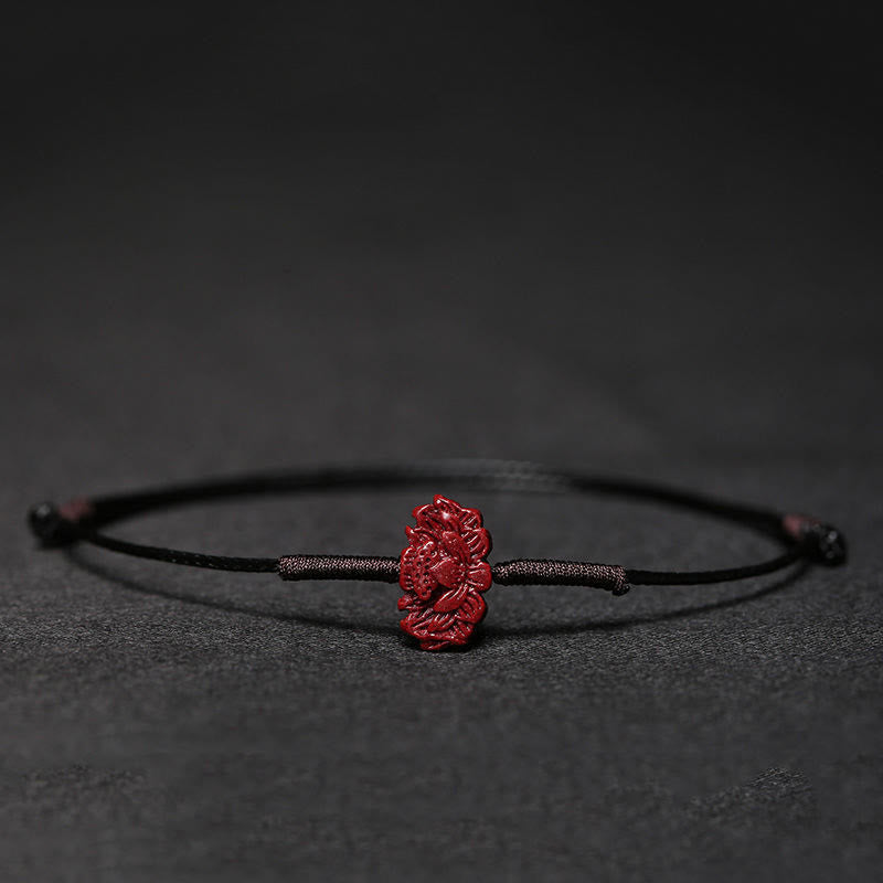 Buddha Stones Handmade Plum Blossom Four Leaf Clover PiXiu Lotus Koi Fish Cinnabar Blessing Braid Bracelet - Black(Wrist Circumference 14-19cm) - Lotus - image 21