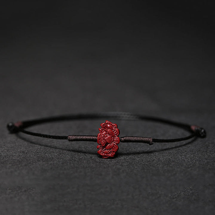 Buddha Stones Handmade Plum Blossom Four Leaf Clover PiXiu Lotus Koi Fish Cinnabar Blessing Braid Bracelet - Black(Wrist Circumference 14-19cm) - Lotus - image 21
