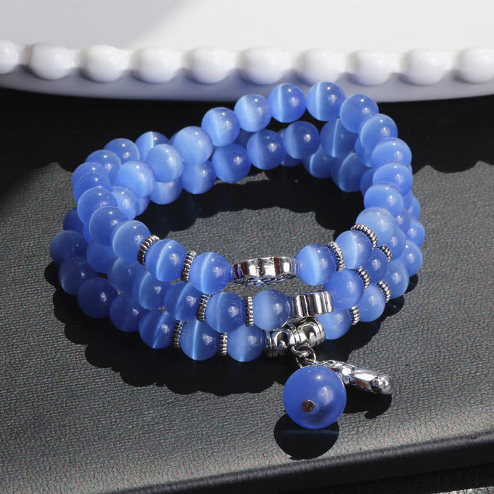 Buddha Stones Cat Eye PiXiu Support Triple Wrap Bracelet - Blue Cat's Eye - image 17