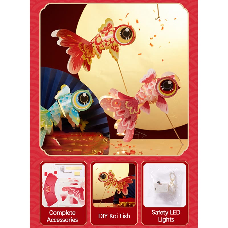Buddha Stones DIY Fortune Luck Koi Fish Paper Lantern Lamp Mid-Autumn Festival Child Kids Lantern Decoration - image 10