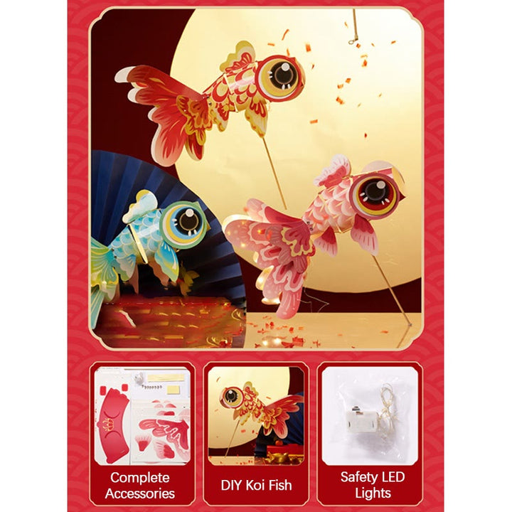 Buddha Stones DIY Fortune Luck Koi Fish Paper Lantern Lamp Mid-Autumn Festival Child Kids Lantern Decoration - image 10