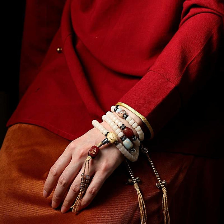 Buddha Stones Tibet 108 Mala Beads Bodhi Seed Bagua Vajra Dzi Bead Gray Agate Wealth Bracelet - image 8