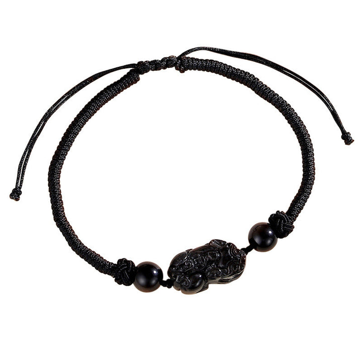 Buddha Stones Handmade Natural Silver Sheen Obsidian Strawberry Quartz PiXiu Protection Braided Bracelet - Silver Sheen Obsidian(Communication♥Soothing)(Bracelet Size 26-28cm) - image 3