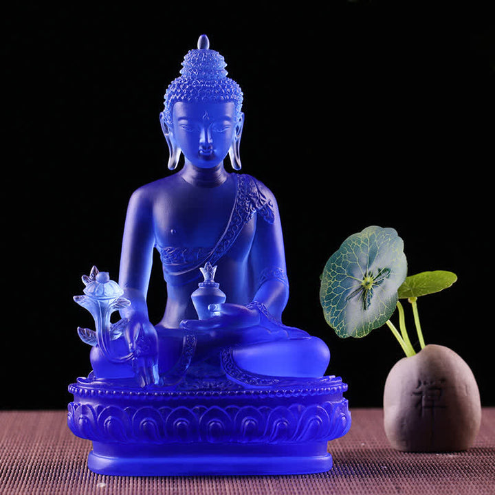 Buddha Stones Medicine Buddha Handmade Liuli Crystal Art Piece Compassion Statue Home Office Offering Decoration - image 2