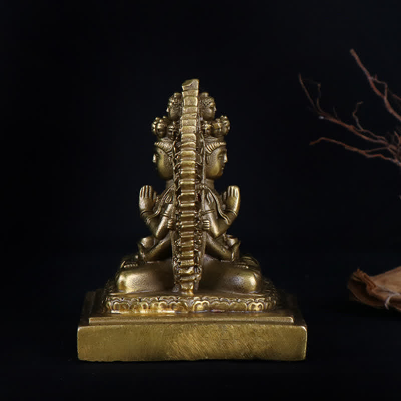 Buddha Stones Chenrezig Thousand-handed Avalokitesvara Figurine Double-sided Kuan Yin Bodhisattva Protection Solid Copper Statue Decoration - image 7