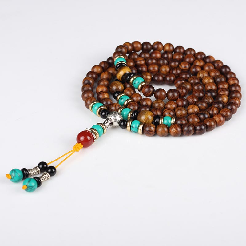 Buddha Stones 108 Beads Rosewood Tiger Eye Mala Healing Bracelet - image 3