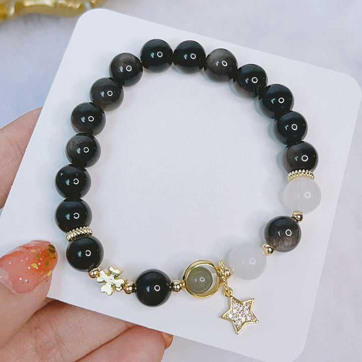 Buddha Stones Natural Silver Sheen Obsidian Love Heart Star Flower Protection Bracelet - image 6