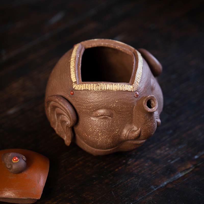 Buddha Stones Cute Elephant Auspicious Clouds Purple Clay Ceramic Teapot - image 4