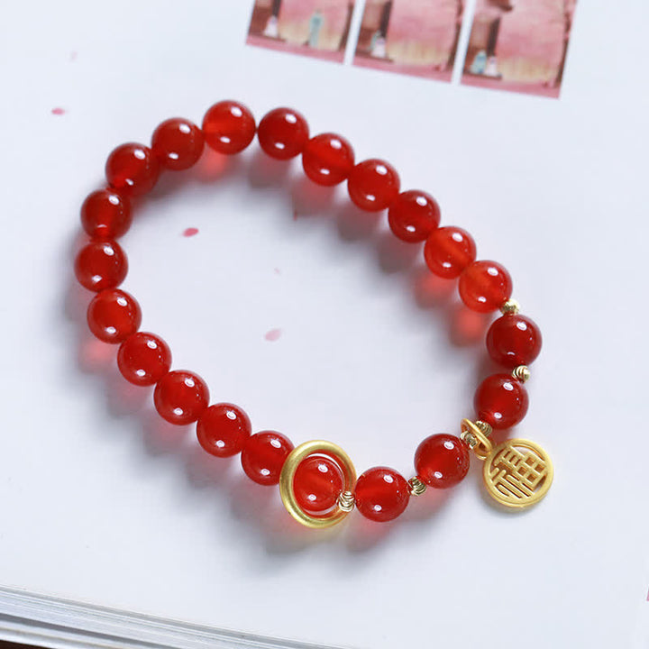 Buddha Stones Natural Red Agate Blessing Letter Confidence Bracelet - image 7