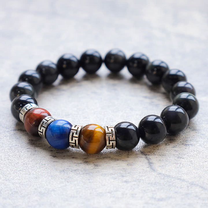 Natural Black Obsidian Tricolor Tiger Eye Strength Bracelet - image 0