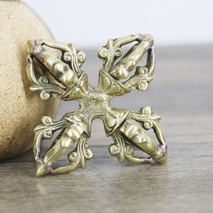 Nepal Handmade 5 Prong Double Dorje Copper Strength Vajra - image 6