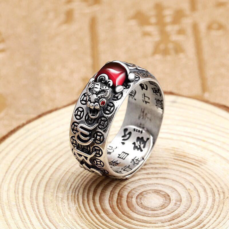 Buddha Stones Genstone PiXiu Feng Shui Frog Vajra Dorje Heart Sutra Wealth Adjustable Ring - PiXiu 9mm - image 4