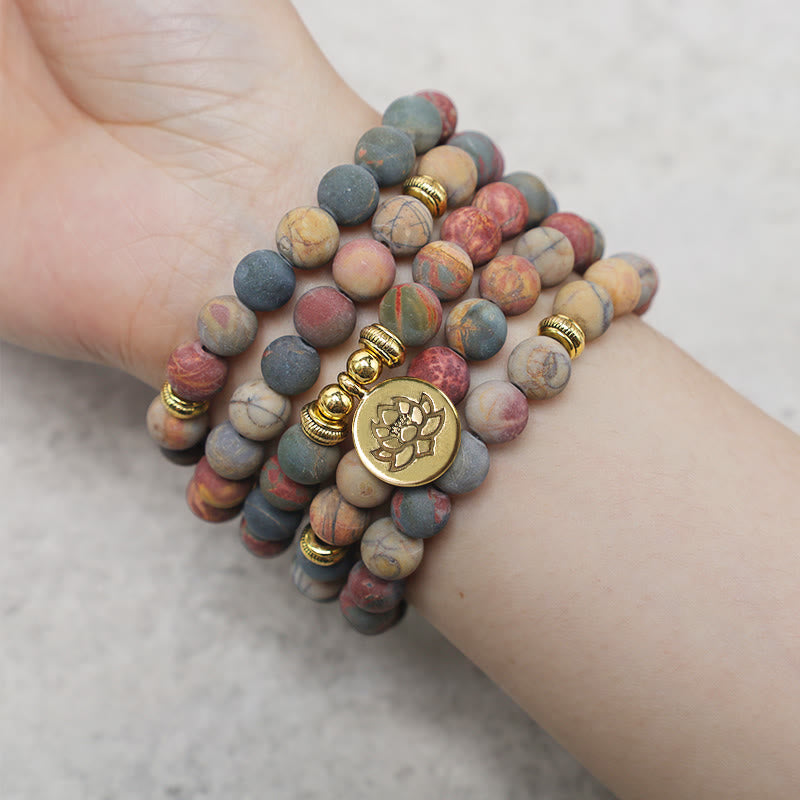 Buddha Stones 108 Mala Beads Picasso Jasper Stone Courage Energy Bracelet - image 4