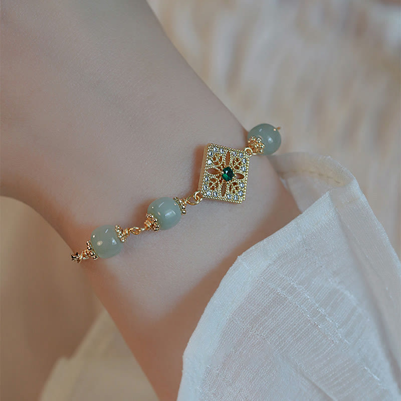 Buddha Stones Natural Hetian Jade Bead Square Pattern Luck Chain Bracelet - image 8