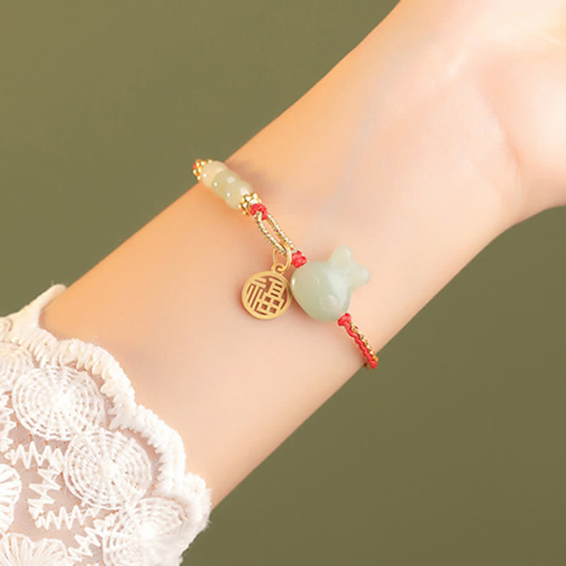 Buddha Stones 925 Sterling Silver Year of the Rabbit Hetian Jade Happiness Luck Red String Bracelet - image 2