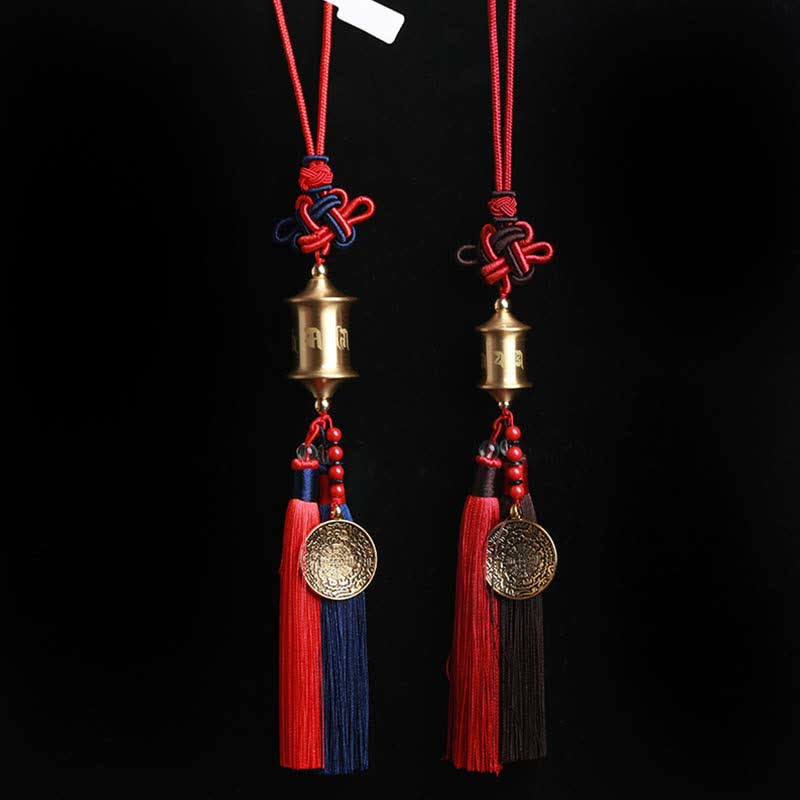 Buddha Stones Tibet Om Mani Padme Hum Prayer Wheel Nine Palace Eight Trigrams Copper Car Hanging Decoration - image 1