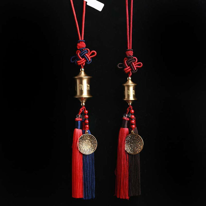 Buddha Stones Tibet Om Mani Padme Hum Prayer Wheel Nine Palace Eight Trigrams Copper Car Hanging Decoration - image 1