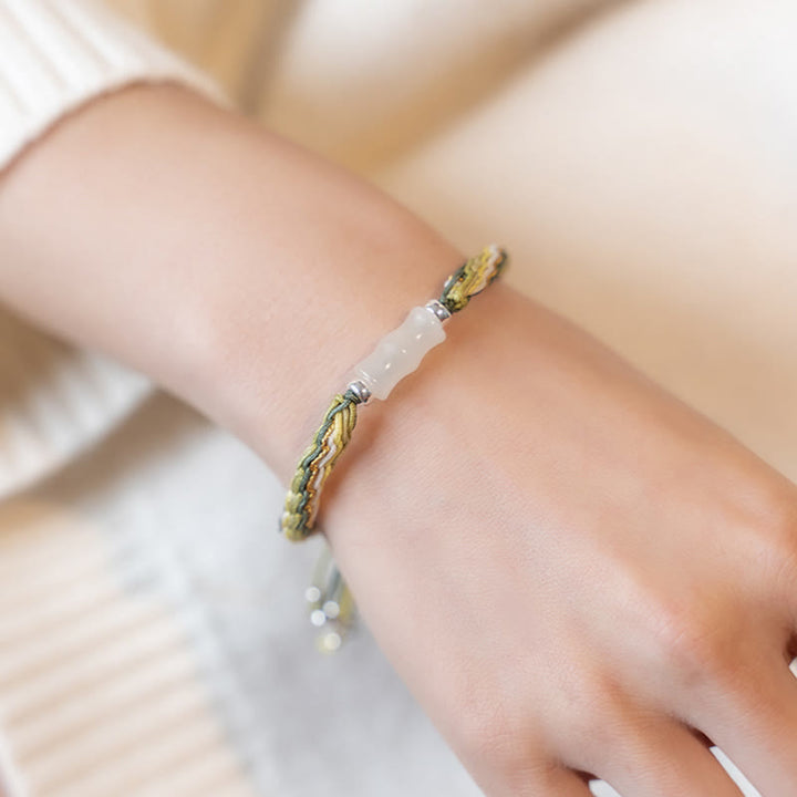 Buddha Stones White Jade Bamboo Reincarnation Knot Wealth Luck Strength String Bracelet - image 12