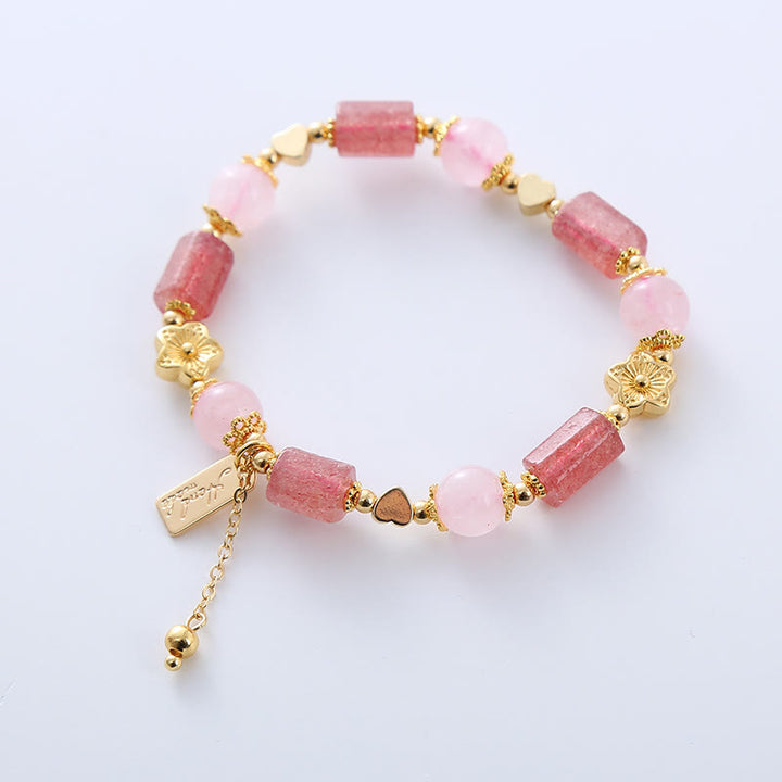 Buddha Stones Strawberry Quartz Pink Crystal Love Heart Flower Positive Bracelet - image 1