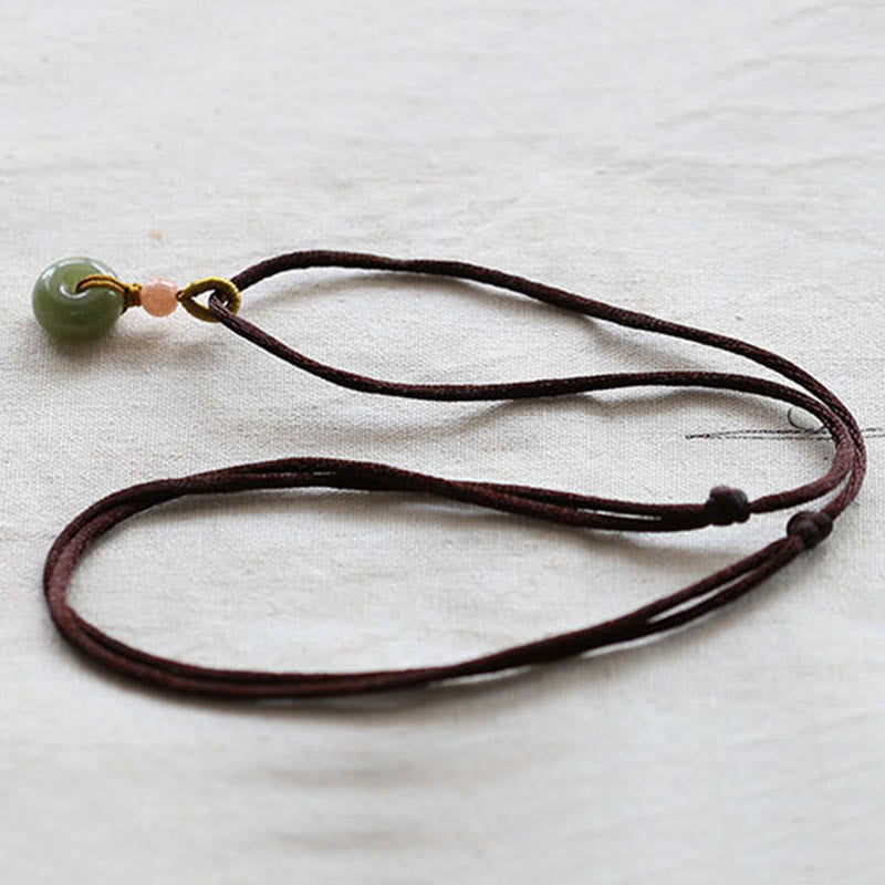 Buddha Stones Natural Round Jade Peace Buckle Lotus Abundance String Necklace Pendant - image 11