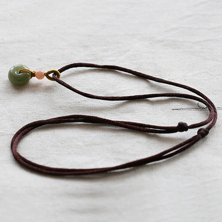 Buddha Stones Natural Round Jade Peace Buckle Lotus Abundance String Necklace Pendant - image 11