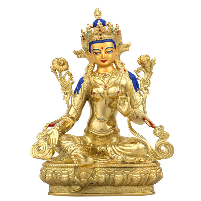 Buddha Stones Bodhisattva Green Tara Protection Copper Gold Plated Statue Decoration - image 0