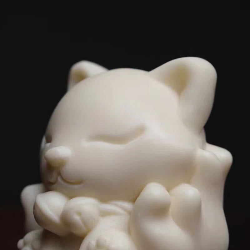 Buddha Stones Mini Nine Tailed Fox Ivory Fruit Sandalwood Green Sandalwood Blessing Decoration - image 7