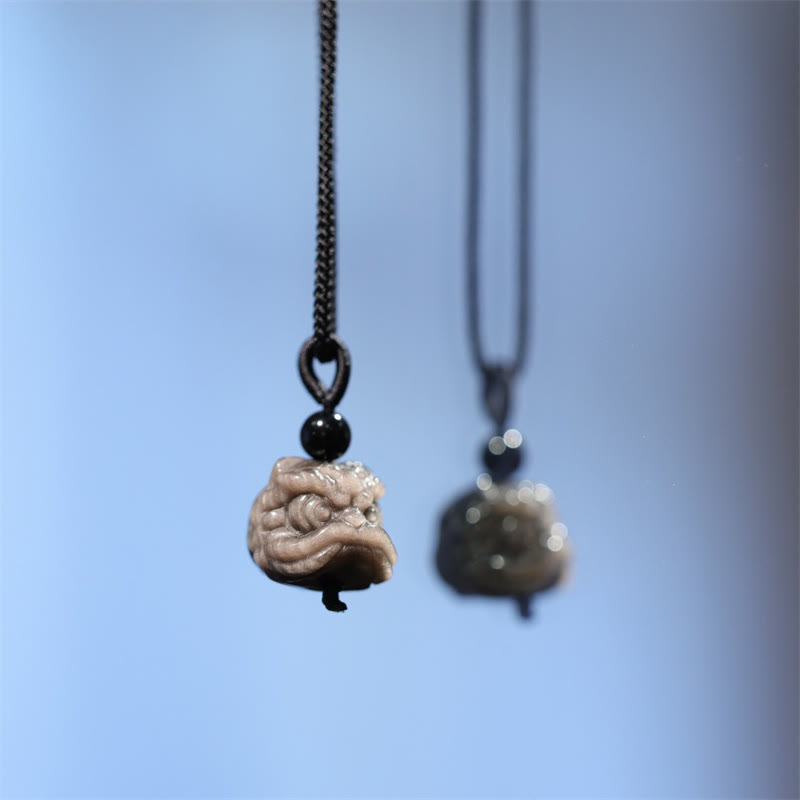 Buddha Stones Natural Silver Sheen Obsidian Dancing Lion Protection Necklace Pendant - Silver Sheen Obsidian(Communication♥Soothing) - image 0