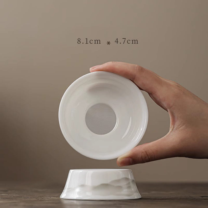 Buddha Stones Vintage Ink Painting Mountain White Porcelain Ceramic Gaiwan Sancai Teacup Kung Fu Tea Cup And Saucer With Lid Tea Utensil Teapot - Tea Strainer 8.1cm*4.7cm - image 13