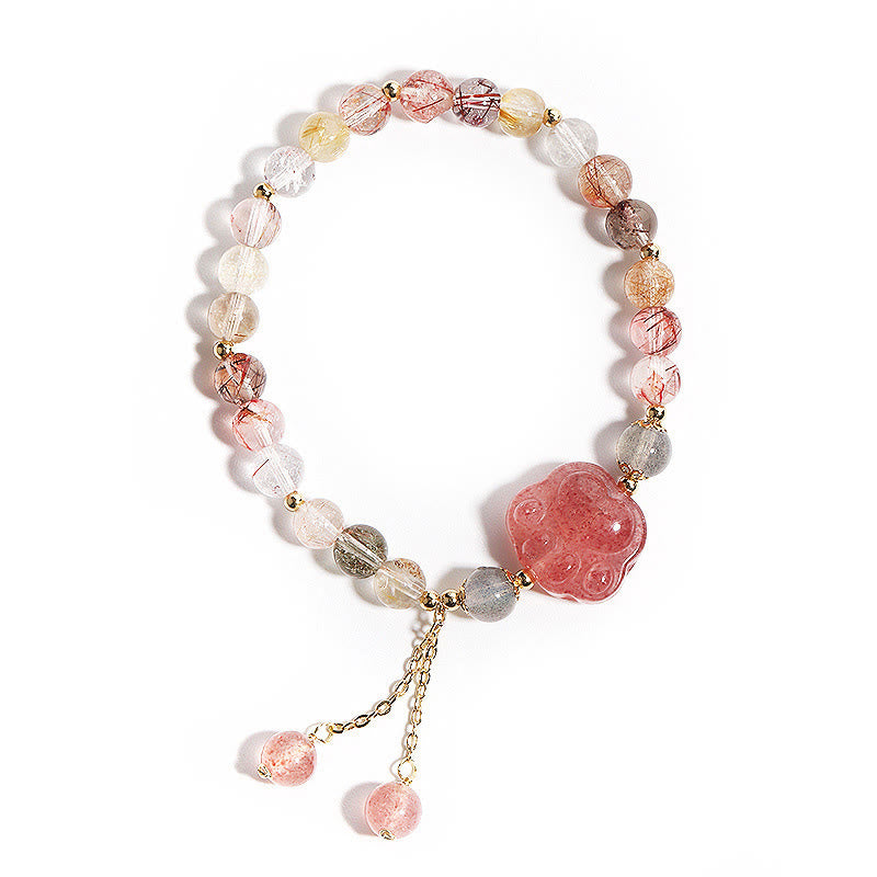 Buddha Stones Natural Strawberry Quartz Cat Paw Claw Colorful Rutilated Quartz Moonstone Love Bracelet - image 6