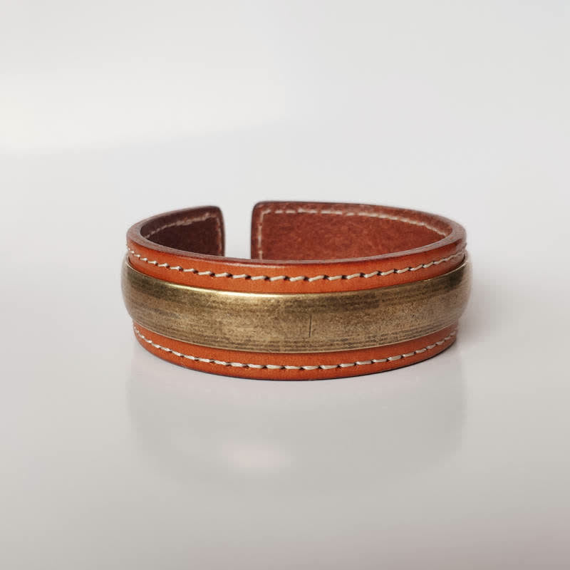 Buddha Stones 2Pcs Om Mani Padme Hum Dragon Phoenix Copper Leather Peace Cuff Bracelet Bangle - Copper - image 0