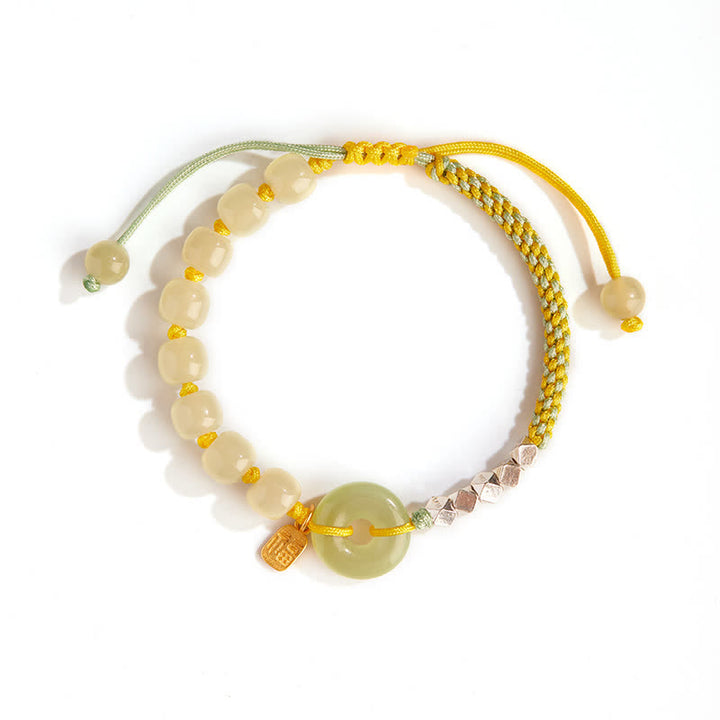 Buddha Stones 925 Sterling Silver Hetian Jade Peace Buckle Beaded Luck Happiness Charm Bracelet - image 9
