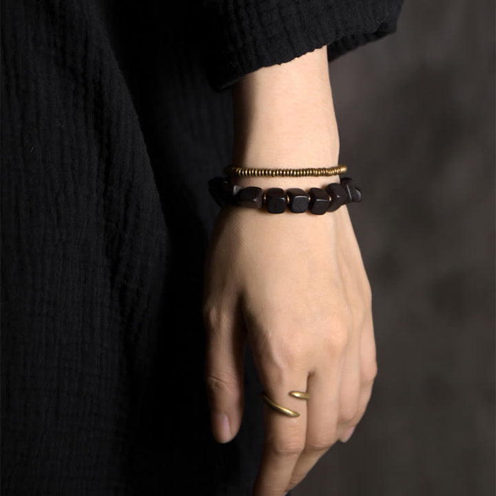 Buddha Stones Tibetan Ebony Wood Copper Peace Double Wrap Bracelet - image 6