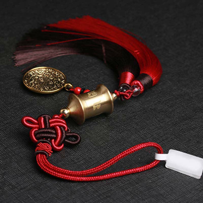 Buddha Stones Tibet Om Mani Padme Hum Prayer Wheel Nine Palace Eight Trigrams Copper Car Hanging Decoration - image 5