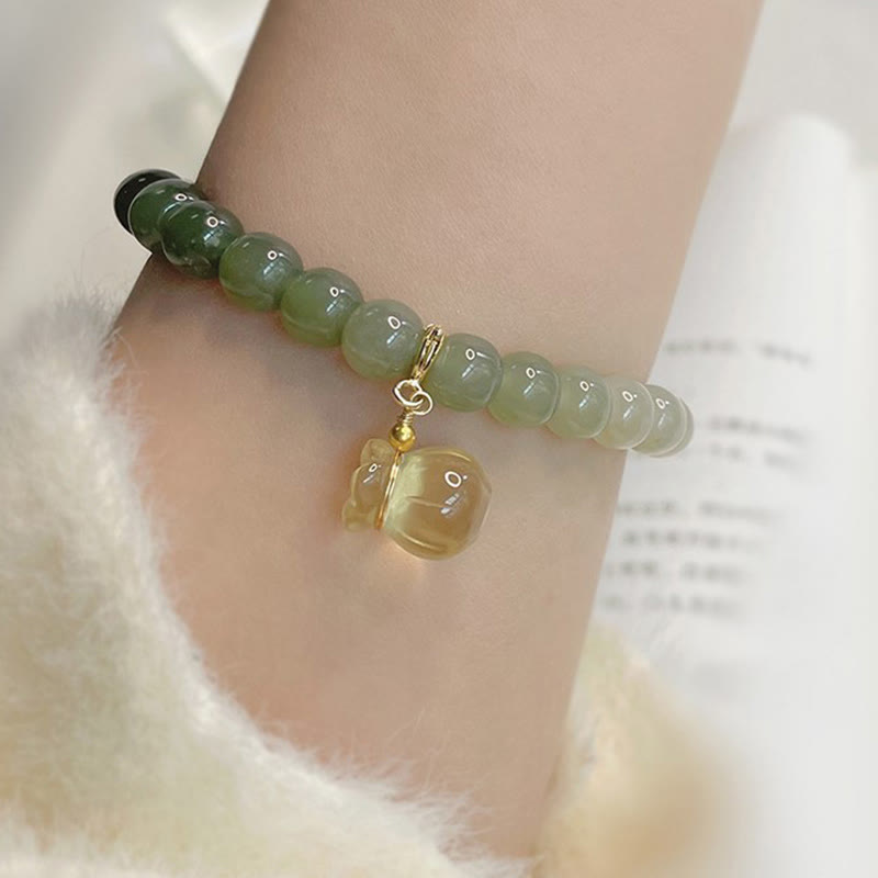 Buddha Stones Natural Hetian Jade Money Bag Charm Bead Prosperity Bracelet - image 5
