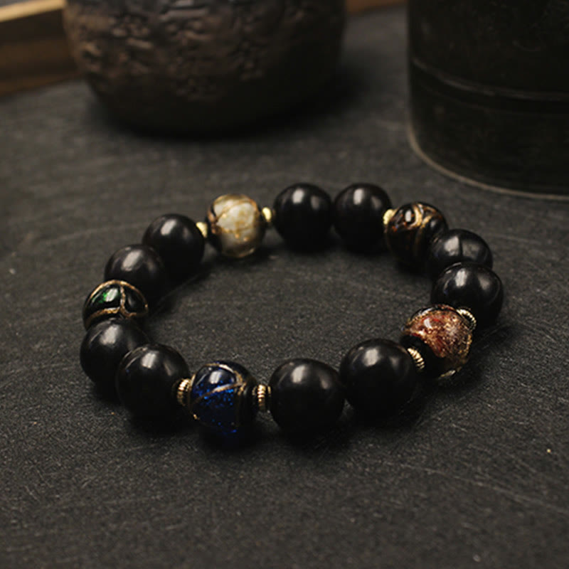 Buddha Stones Western Soapberry Incense Ash Liuli Glass Bead Wealth Bracelet - image 1