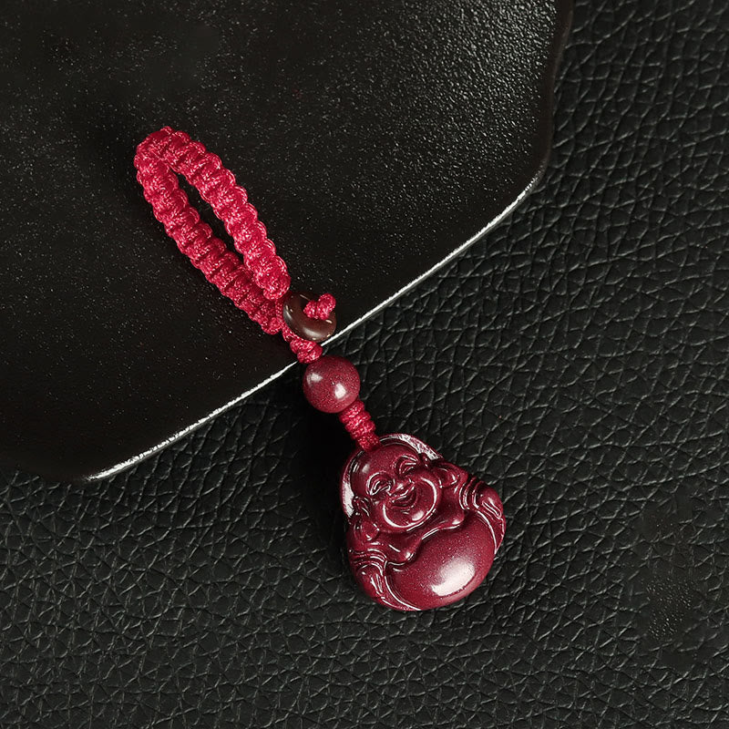 Buddha Stones Laughing Buddha Cinnabar Blessing Necklace Pendant Phone Hanging Decoration Key Chain - Key Chain - Red - image 8