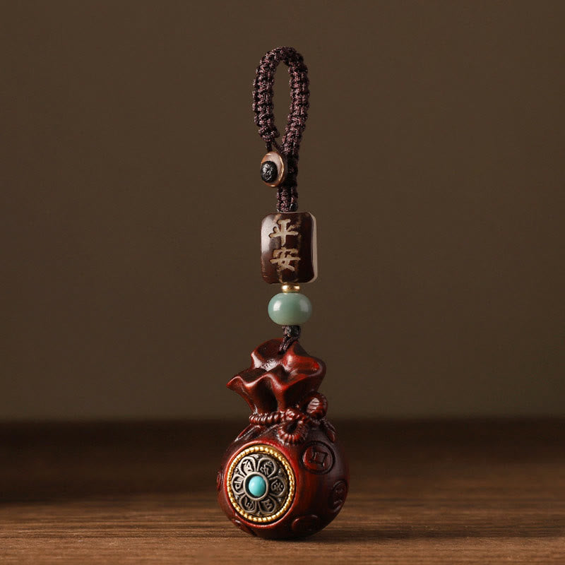 Buddha Stones Small Leaf Red Sandalwood Green Sandalwood Money Bag Om Mani Padme Hum Rotatable Protection Hanging Decoration - image 2