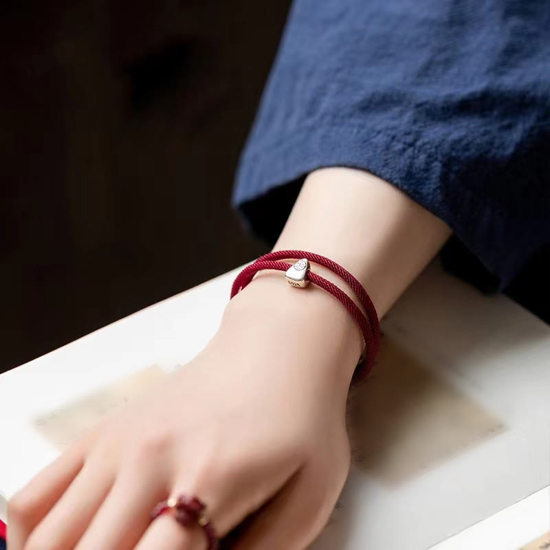 Buddha Stones 925 Sterling Silver Fu Character Blessing Handmade Braided Bracelet - image 4