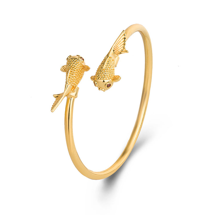 Buddha Stones Double Koi Fish Copper Prosperity Wealth Bracelet - image 4