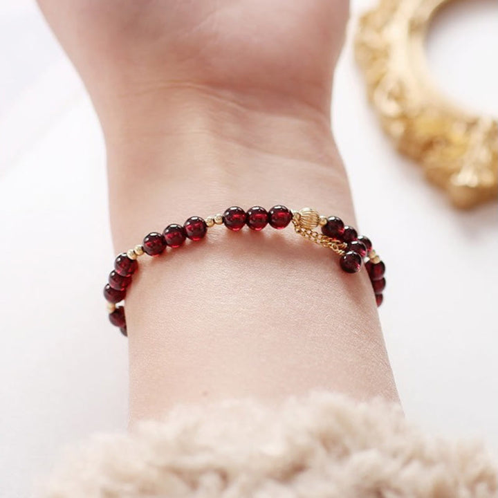 Buddha Stones 14K Gold Plated Alloy Natural Garnet Calm Bracelet - image 7