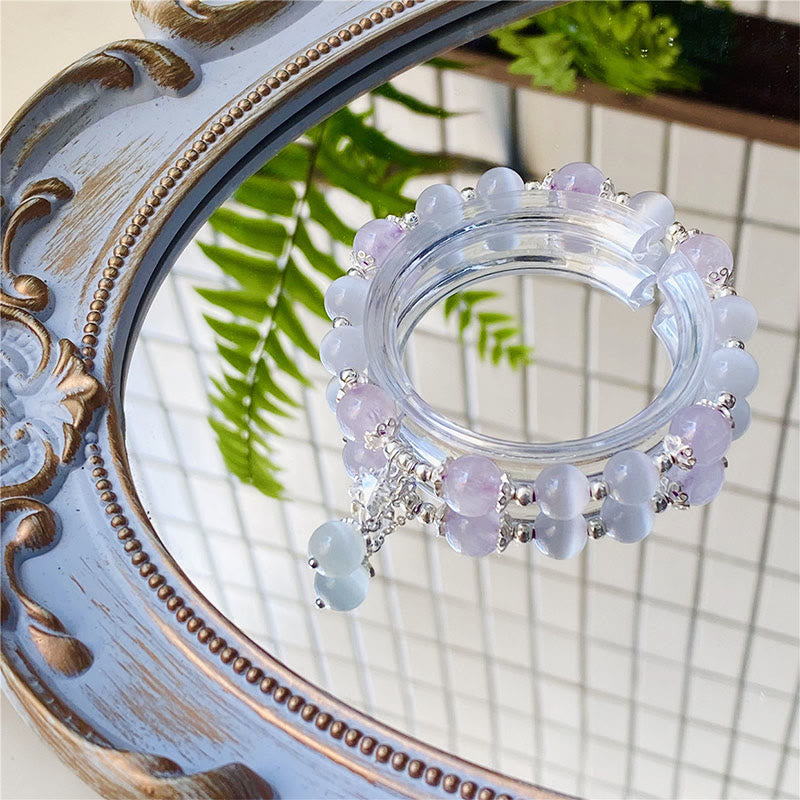 Buddha Stones 925 Sterling Silver Natural Amethyst Cat's Eye Spiritual Awareness Star Bracelet - image 2