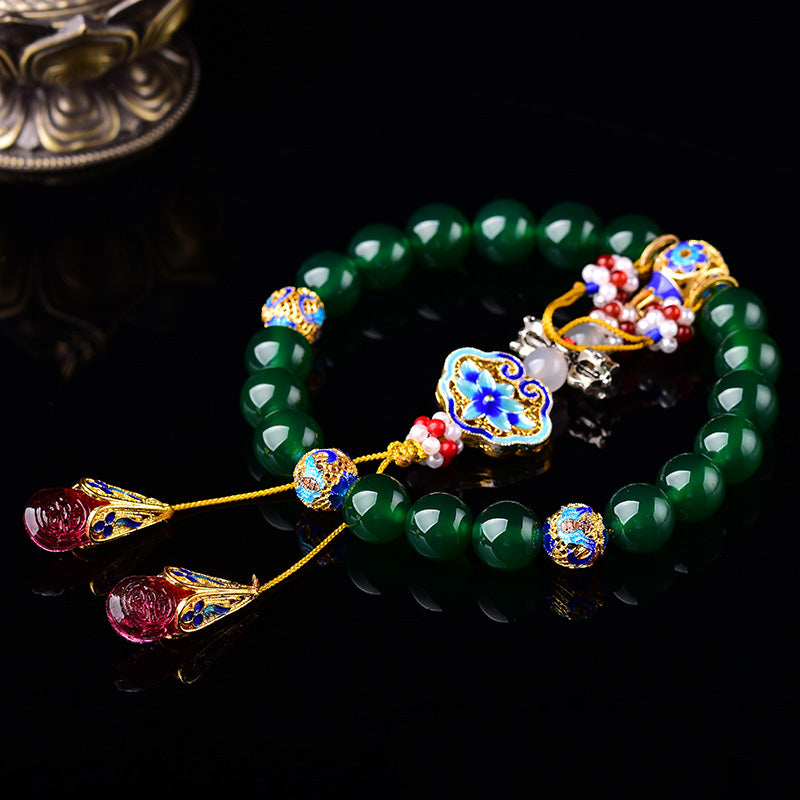 Buddha Stones Natural Green Agate Wrist Mala Success Charm Pocket Mala Car Decoration - image 1