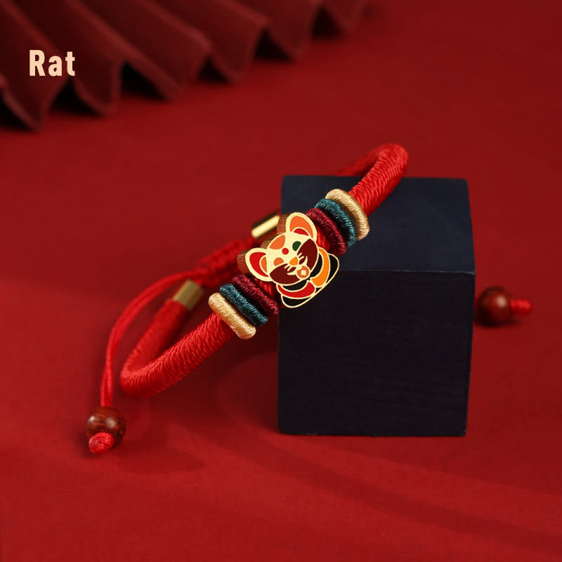 Buddha Stones Handmade 925 Sterling Silver Year of the Dragon Cute Chinese Zodiac Luck Braided Red Bracelet - Rat(Wrist Circumference 14-19cm) - image 9