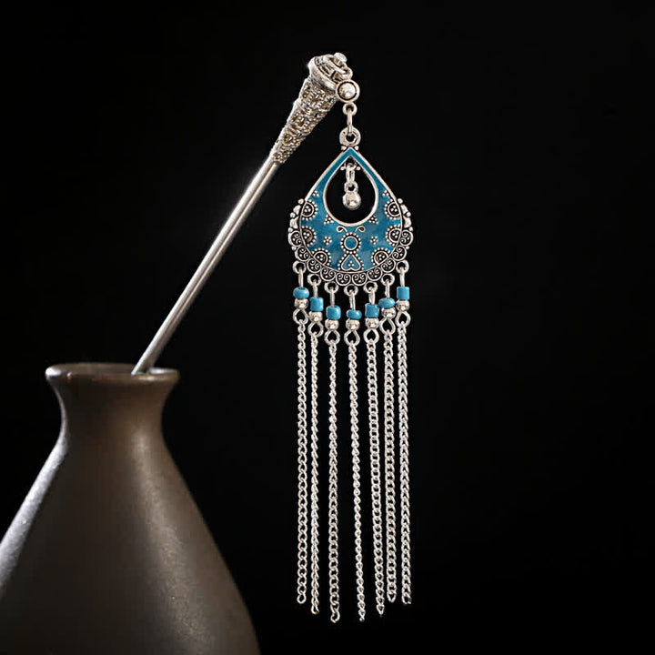 Water Drop Lily of the Valley Flowers Tassels Confidence Hairpin - Moon-Blue - image 37