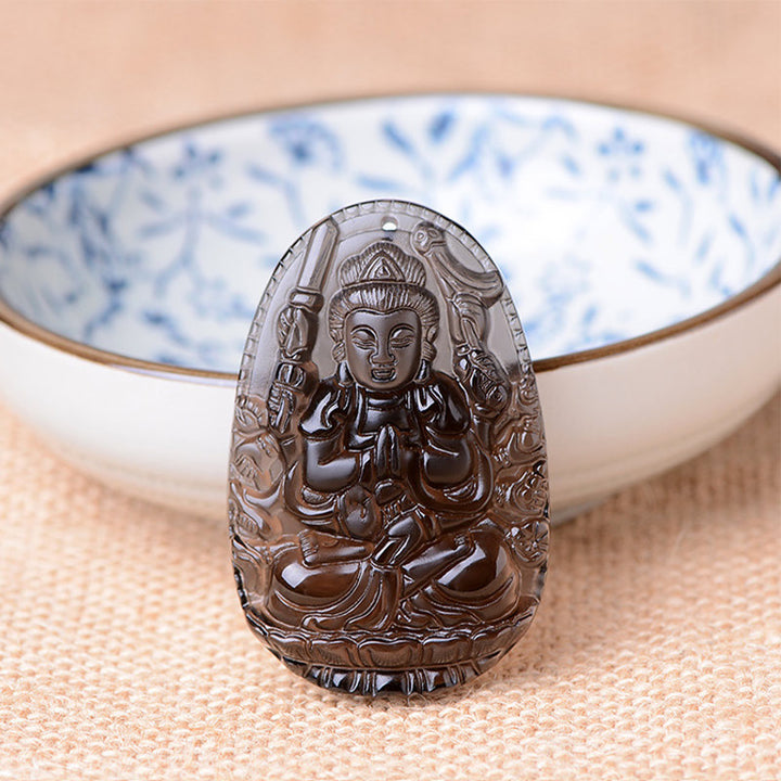 Buddha Stones Chinese Zodiac Obsidian Protection Necklace - L-Rat - image 1