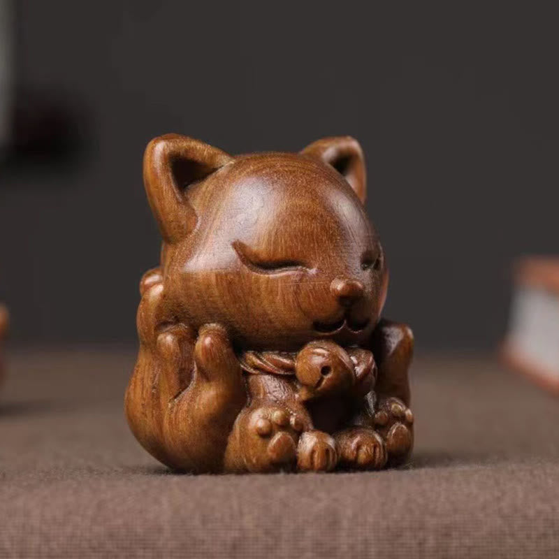 Buddha Stones Mini Nine Tailed Fox Ivory Fruit Sandalwood Green Sandalwood Blessing Decoration - image 12