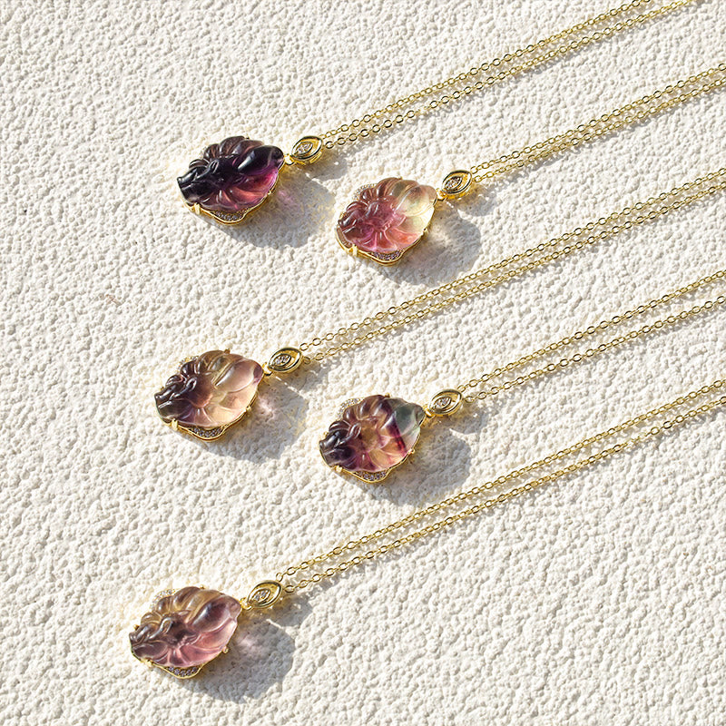Buddha Stones Natural Colorful Fluorite Nine Tailed Fox Protection Necklace Pendant - image 11